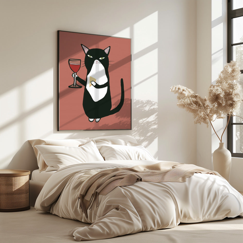 Katze mit Wein | Poster