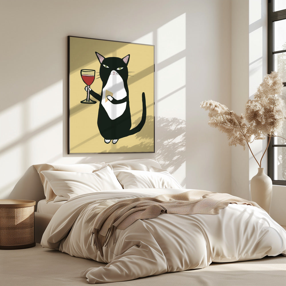 Katze mit Wein | Poster