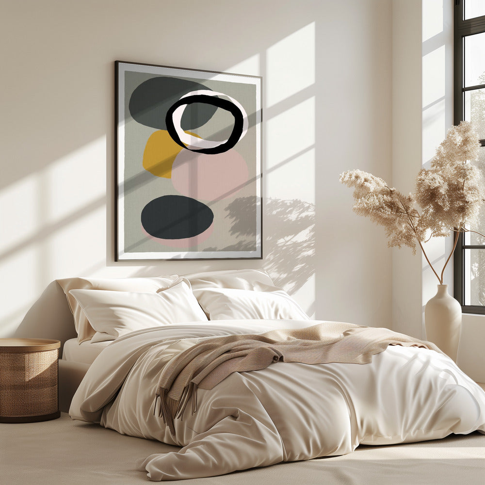 Abstract Circles in Muted Tones with Black Ring | Poster