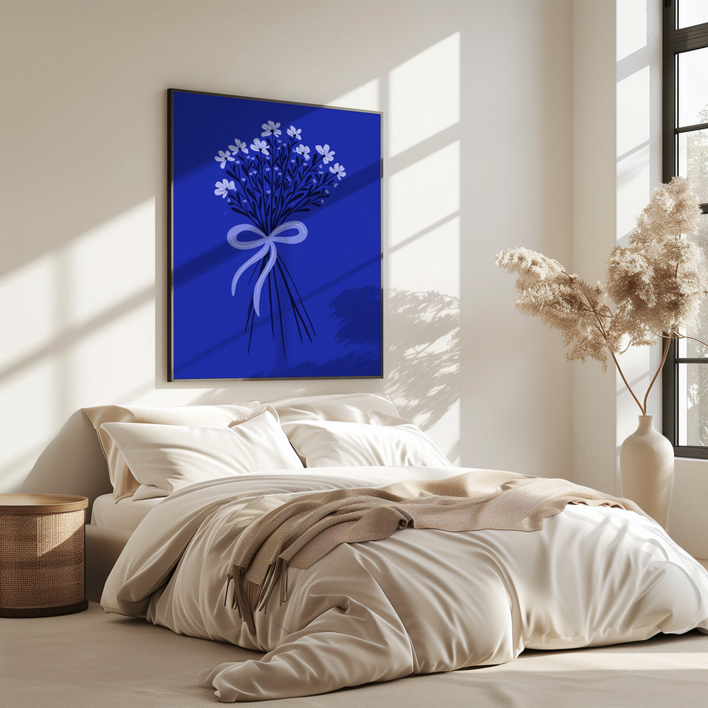 Blumenstrauß mit Schleife - monochrom blau | Poster