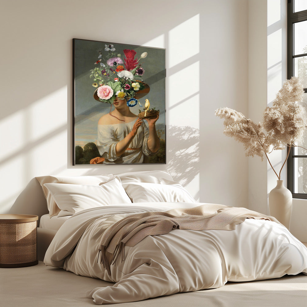 Frau mit großem Blumenhut | Poster