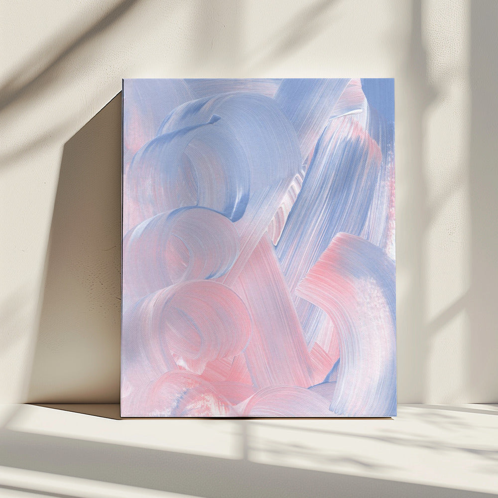 Pastellfarbene Pinselstriche in Blau- und Rosatönen | Leinwand