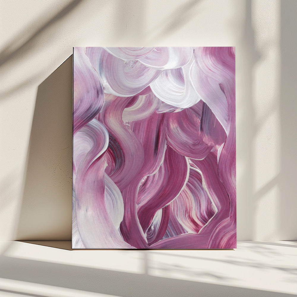 Ausdrucksstarke rosa und weiße Pinselstriche | Leinwand