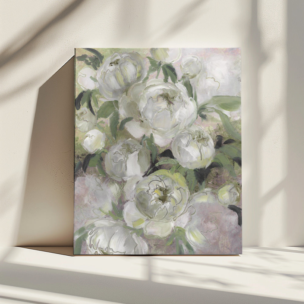 Traurige, malerische Blumen in Grün | Leinwand