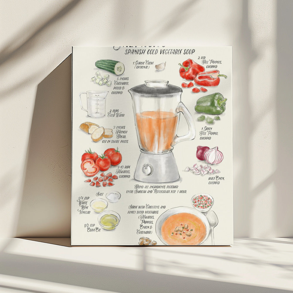 Illustriertes Gazpacho-Rezept auf Englisch | Leinwand