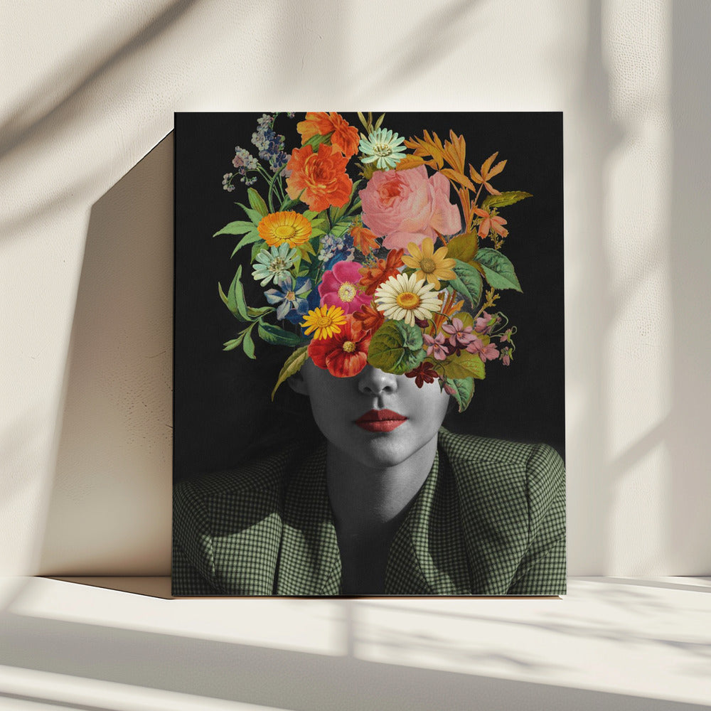 Grüner Vintage Blumenstrauß | Leinwand