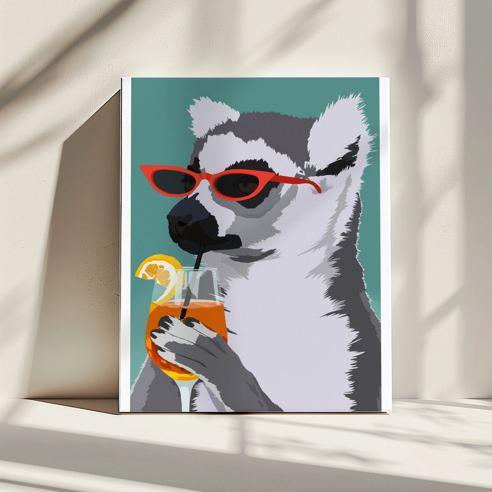 Jugdy Lemur mit Getränk | Leinwand