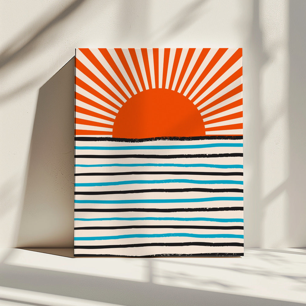 Rote Sonne und Meer | Leinwand