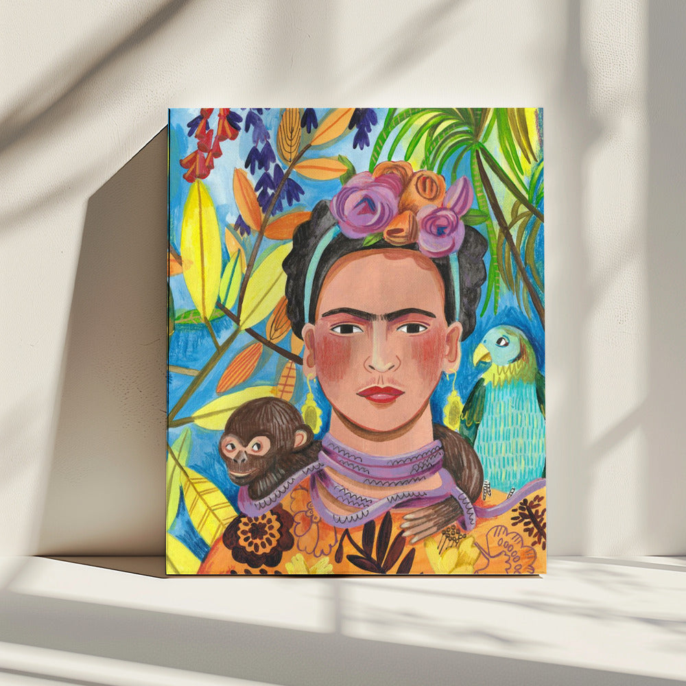 Frida und ihre Papageien | Leinwand