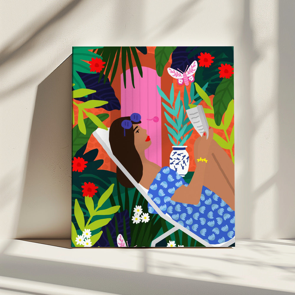 Blumenmädchen beim Sonnenbaden | Leinwand