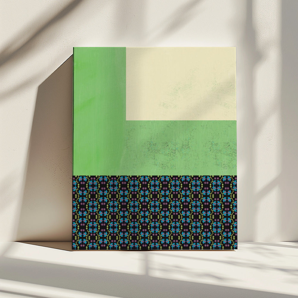 Pastellgrüne Collage mit Nyonya-Muster | Leinwand