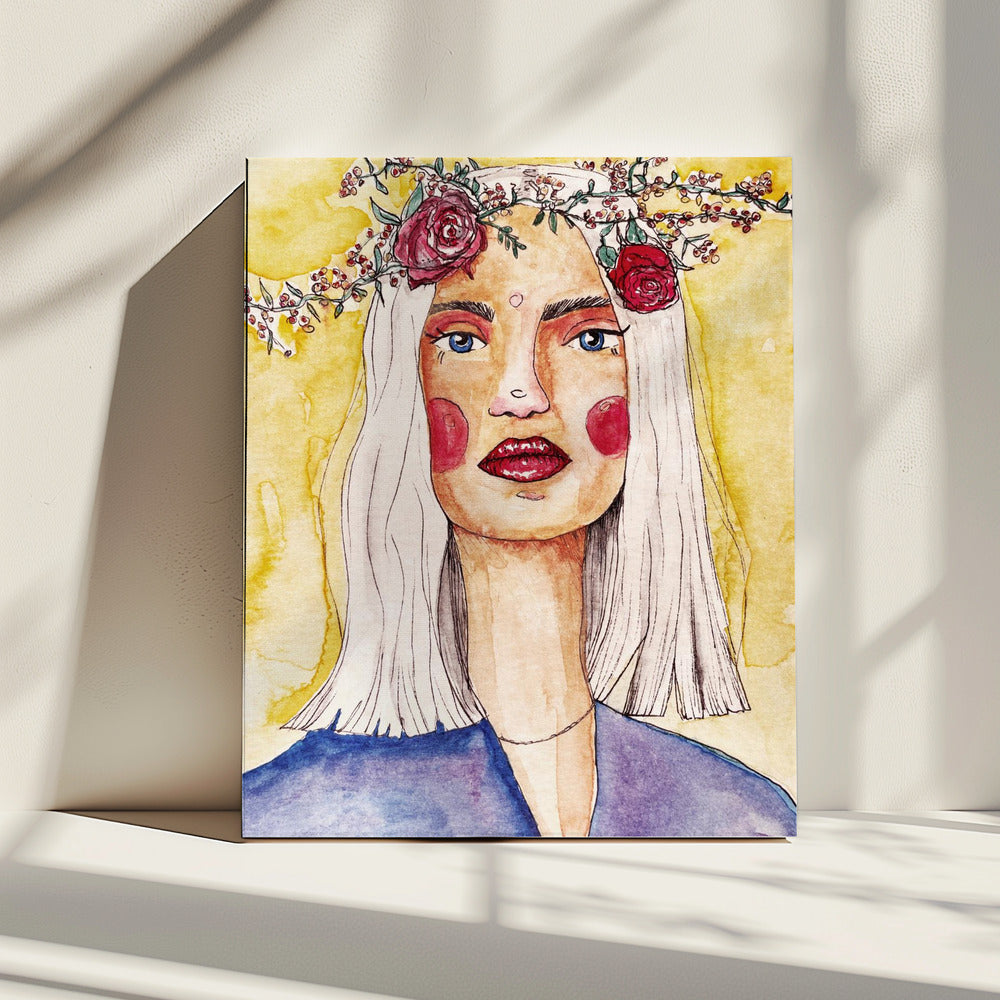 Lady with flower wreath | Canvas
