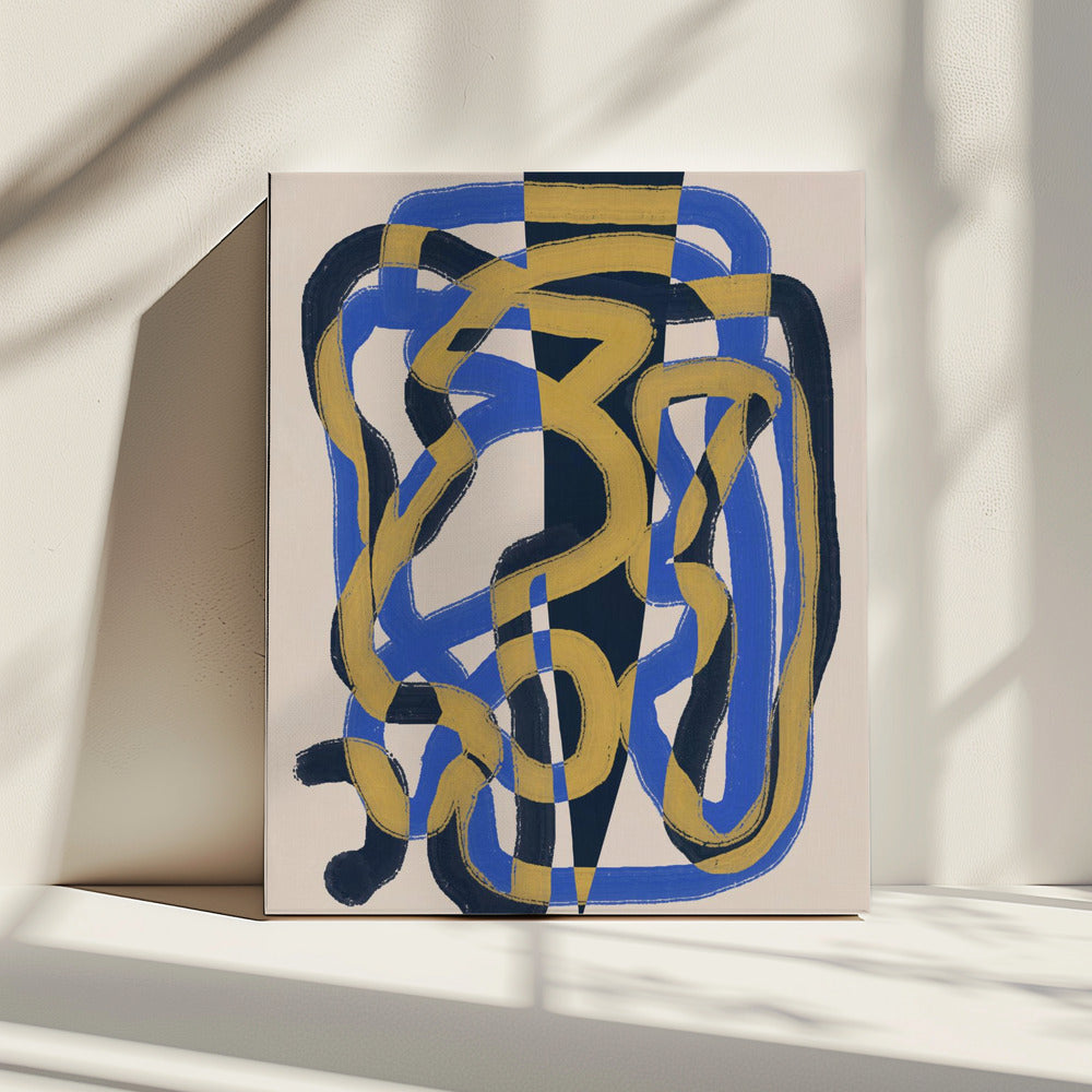 Abstrakte Liniendeko blau und gelb | Leinwand