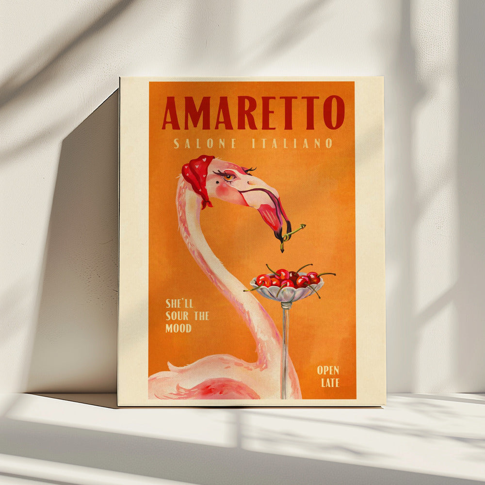Amaretto Flamingo Art Deco Italienisches Café Reisekunst | Leinwand