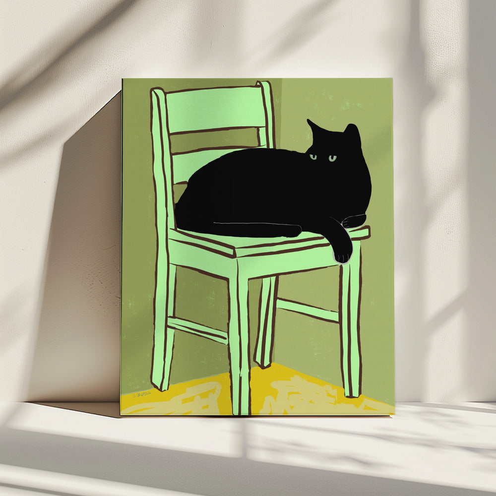 Schwarze Katze auf Stuhl | Leinwand
