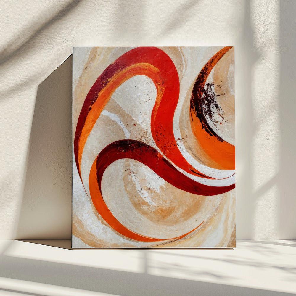 Rote und orange Wirbel auf neutralem Hintergrund | Leinwand