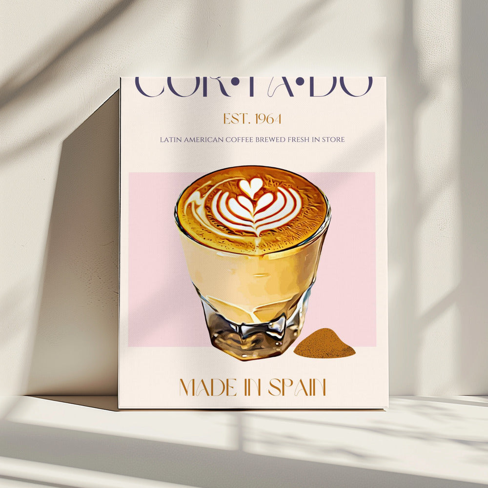 Cortado Kaffee Illustration mit Latte Art | Leinwand