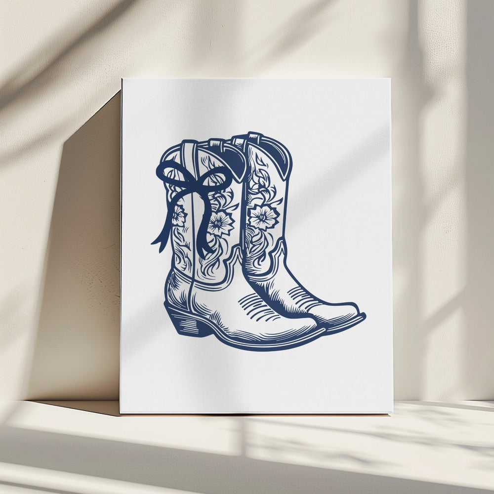 Marineblaue Cowgirlstiefel mit Schleife | Canvas