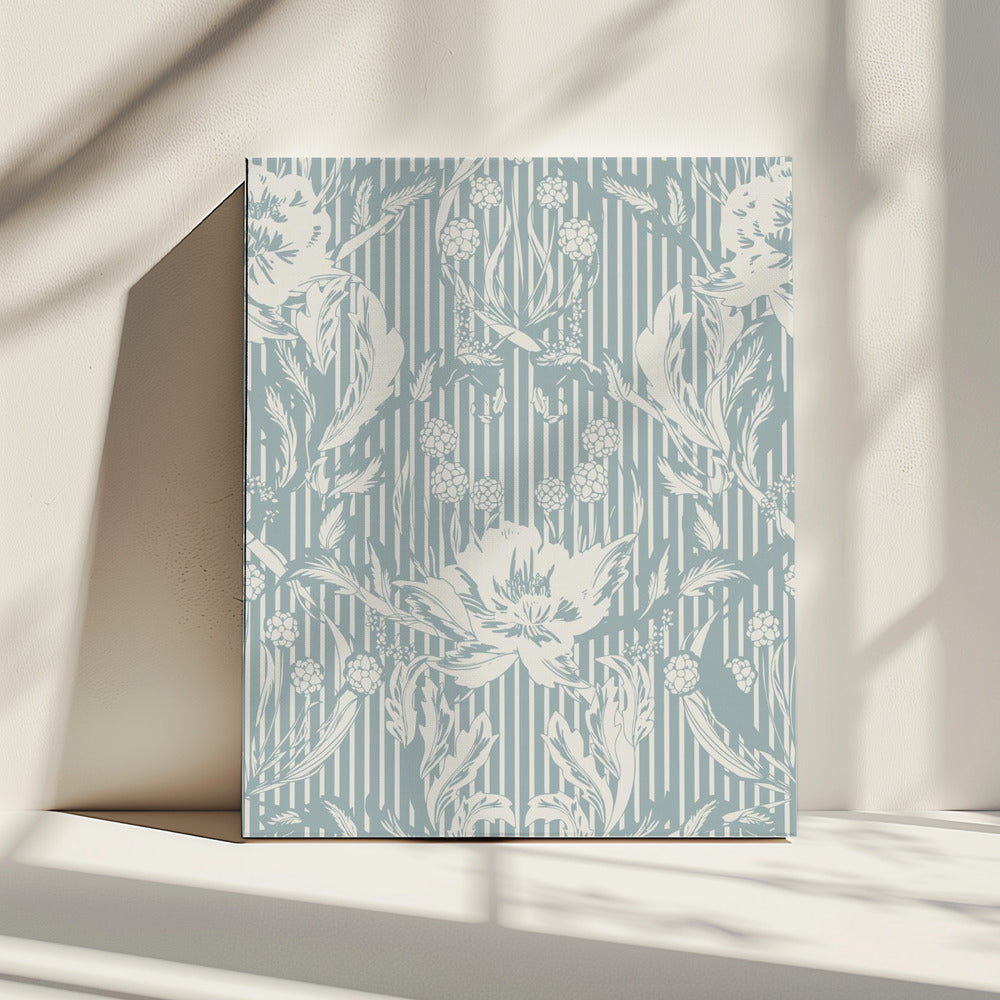 Floral Heritage Morris monochrome Streifen kreideblaues Muster | Leinwand