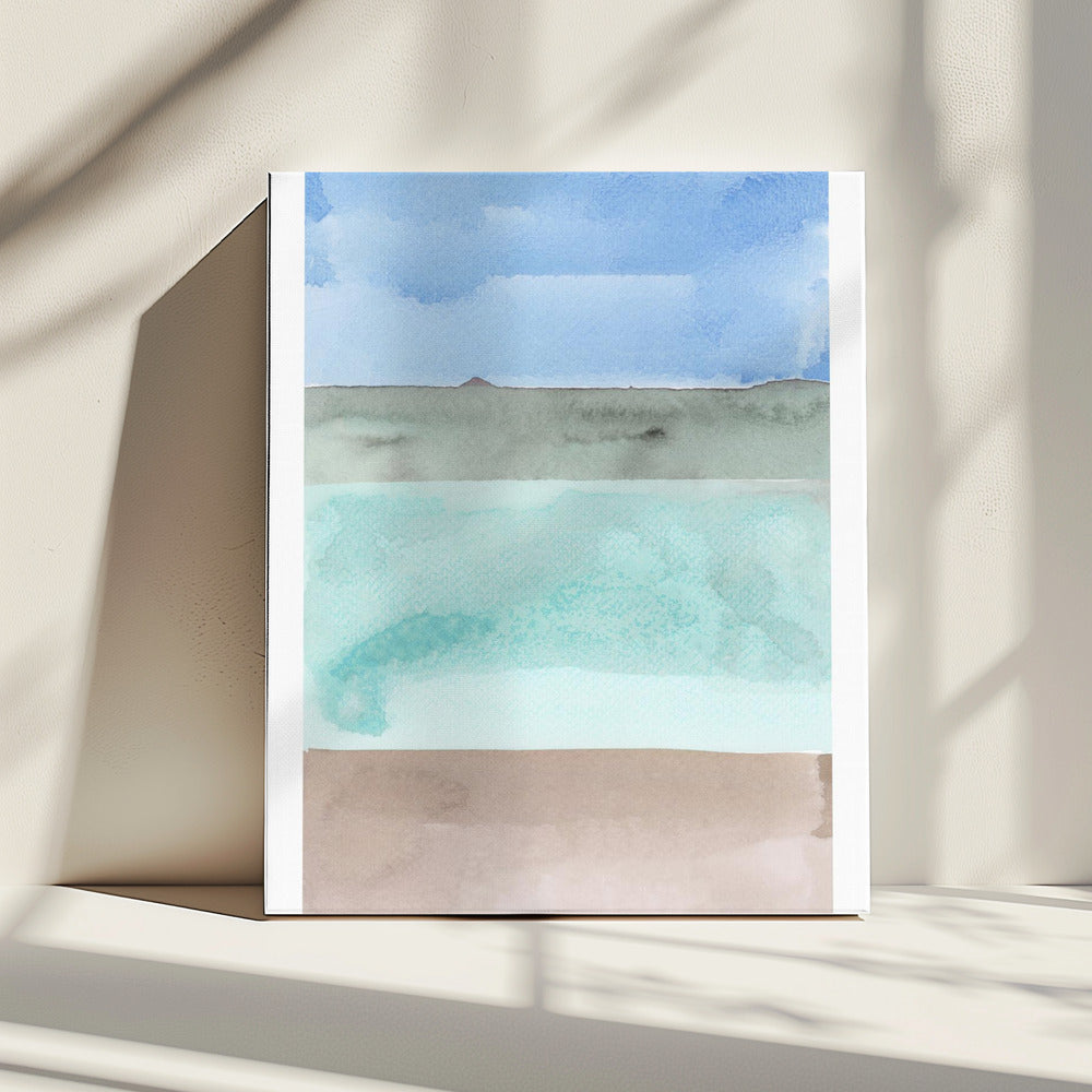 Abstrakte horizontale Bänder in Blau, Grün und Beige | Leinwand