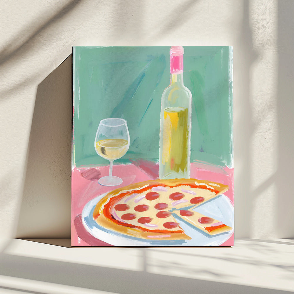 Pizza und Wein | Leinwand