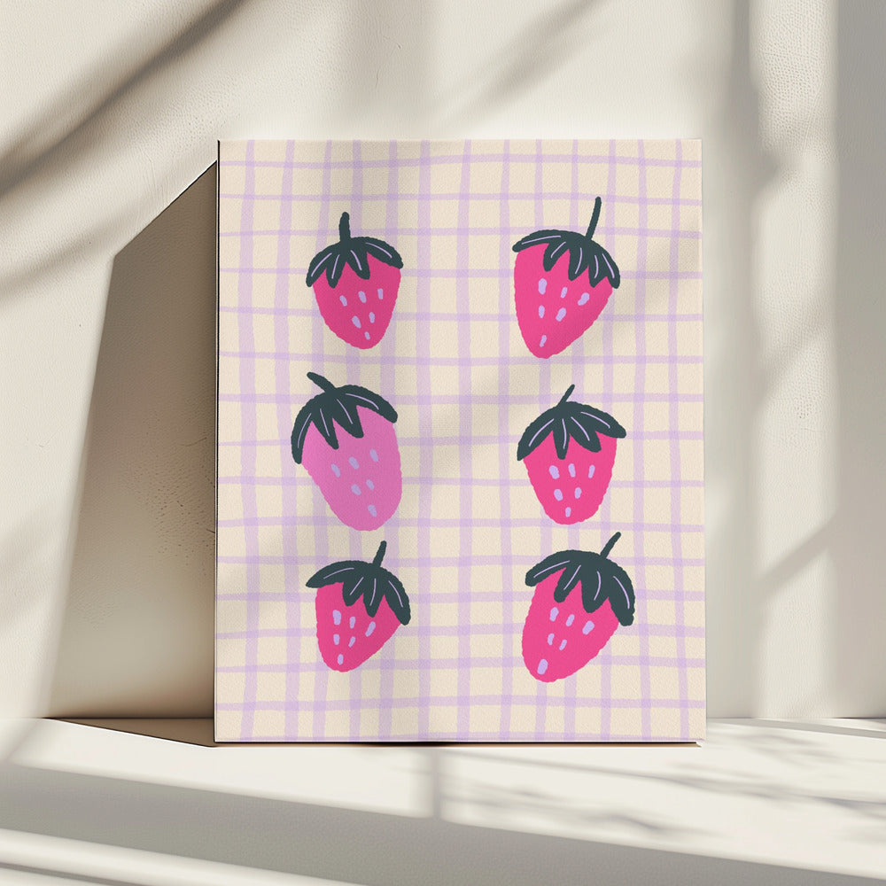 Abstrakte Erdbeeren auf einem Gittermuster | Leinwand
