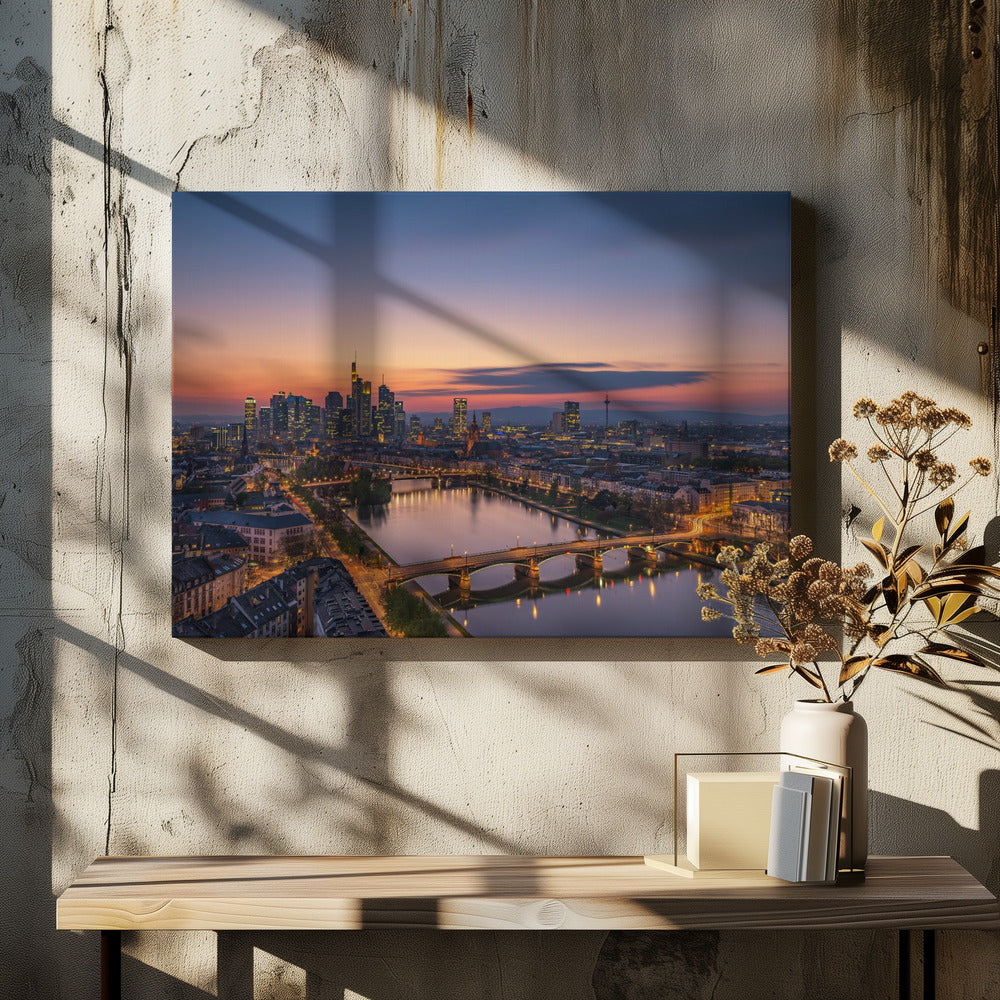 Frankfurter Skyline bei Sonnenuntergang | Leinwand