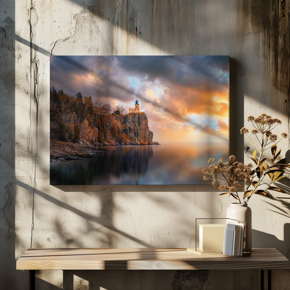 Ein bewölkter Tag am Leuchtturm von Split Rock | Leinwand