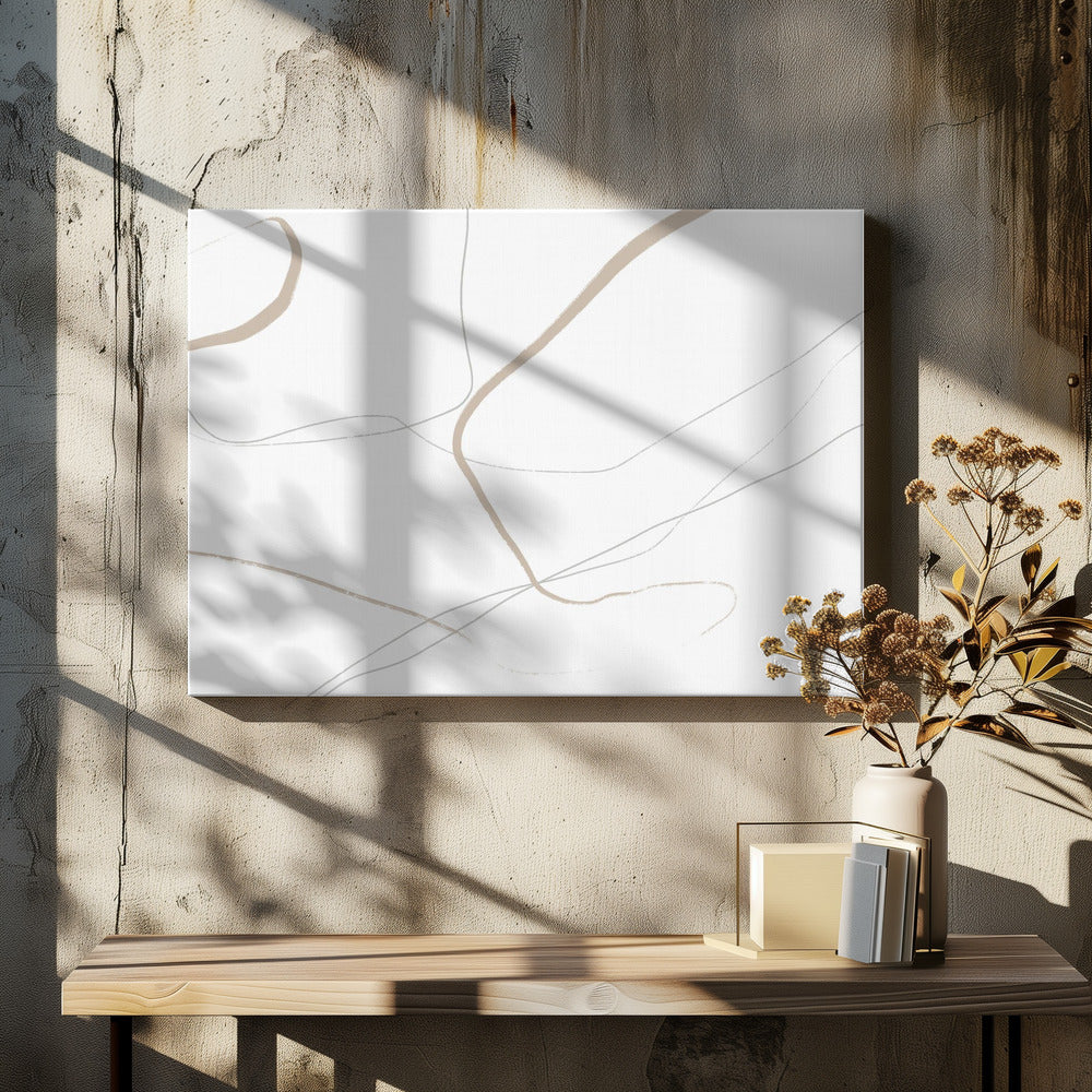Beige und graue Linien auf weißem Hintergrund | Leinwand