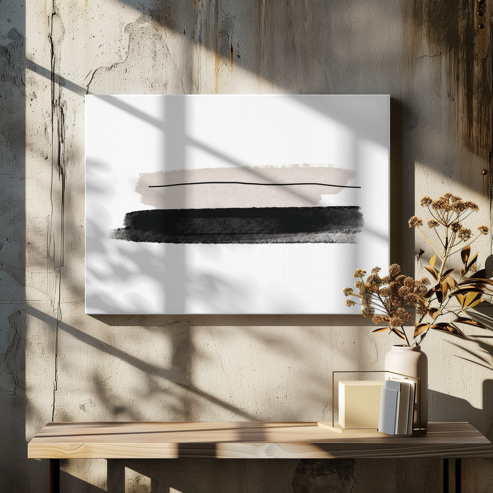Schwarze und beige Pinselstriche | Leinwand