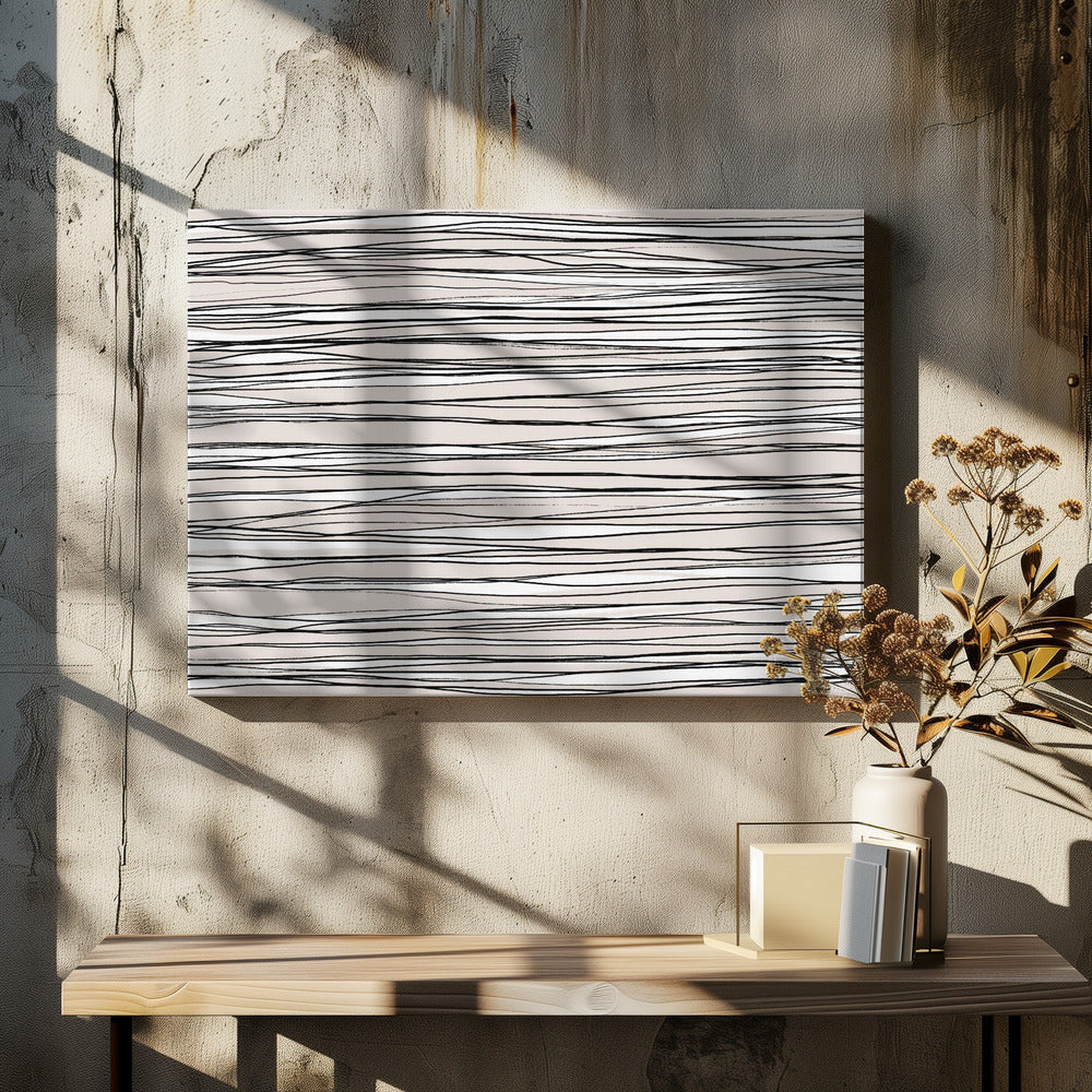 Schwarz auf beigen Linien | Leinwand