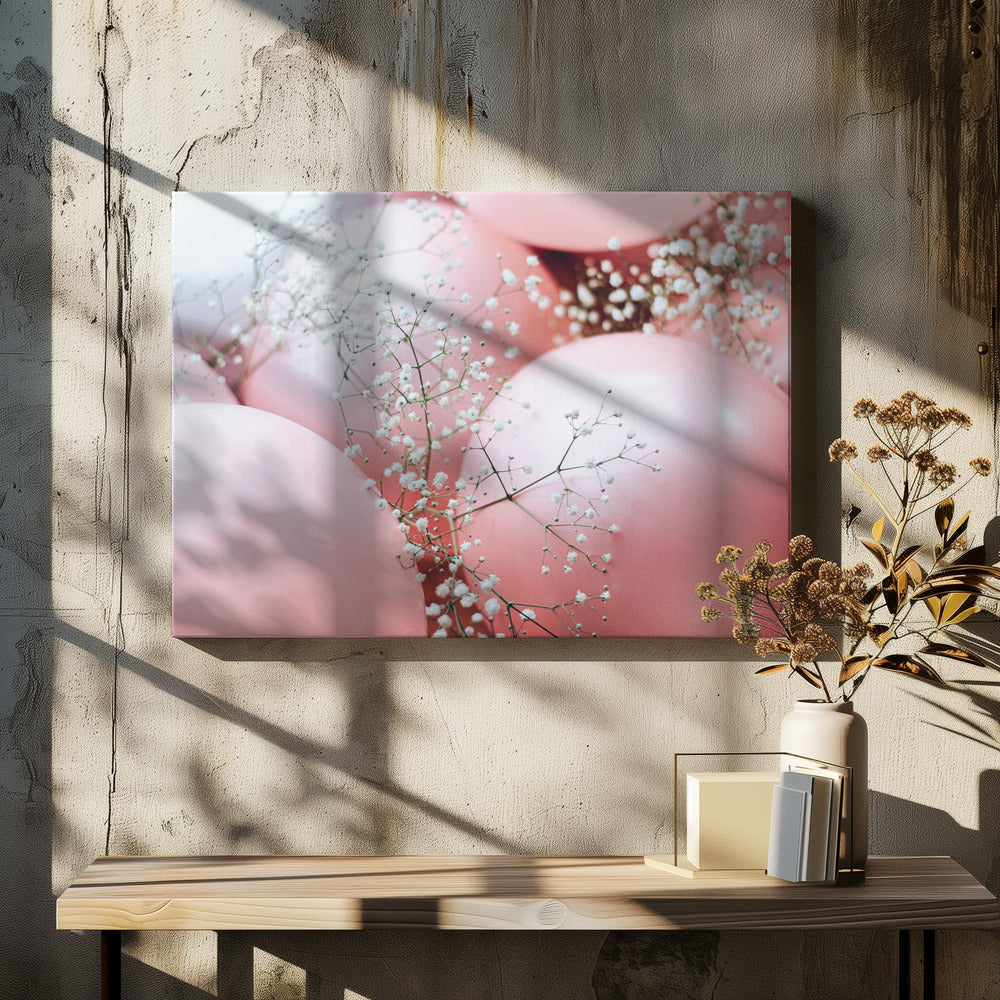 Rosa Luftballons mit Blume | Leinwand