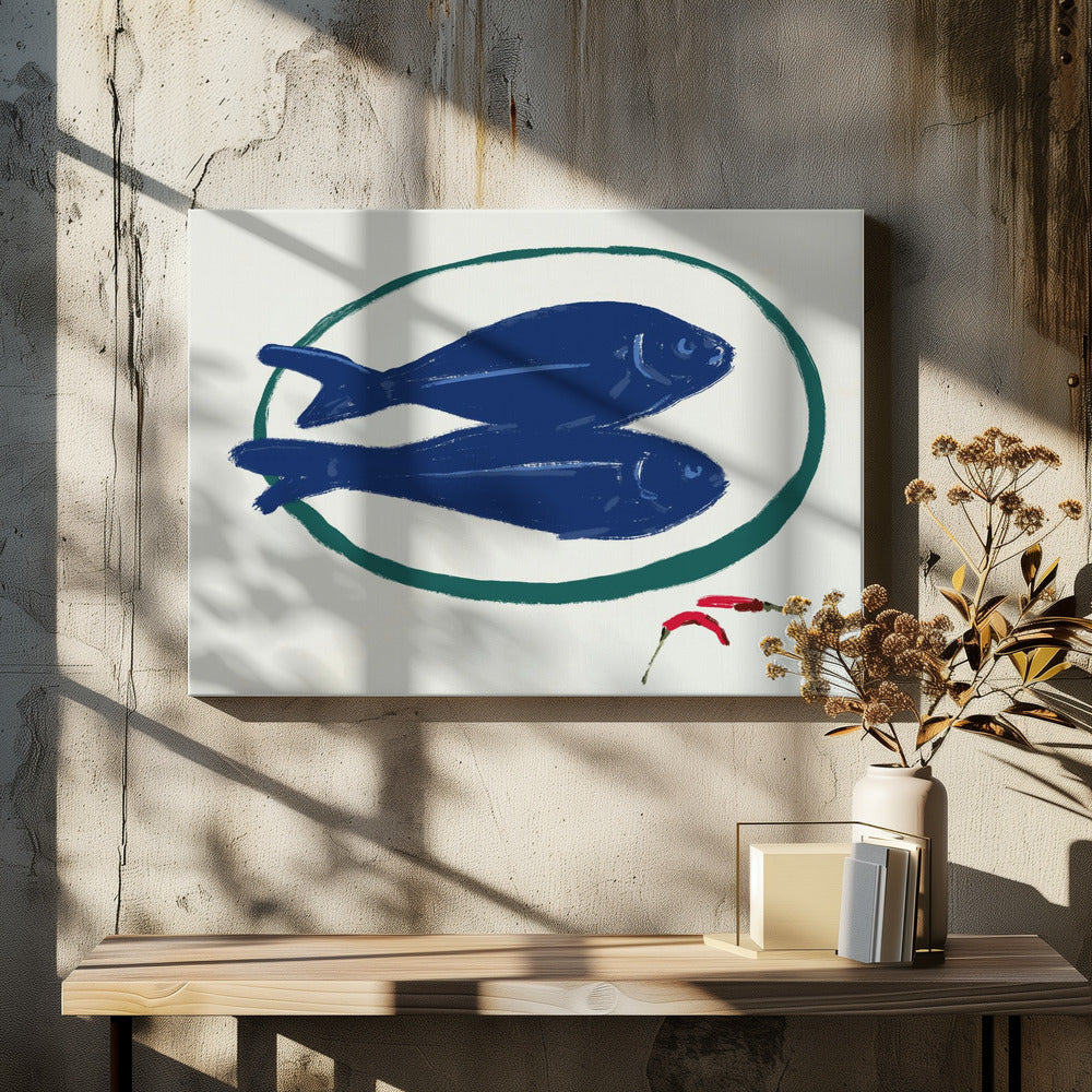 Blauer Fisch und Gewürz | Leinwand