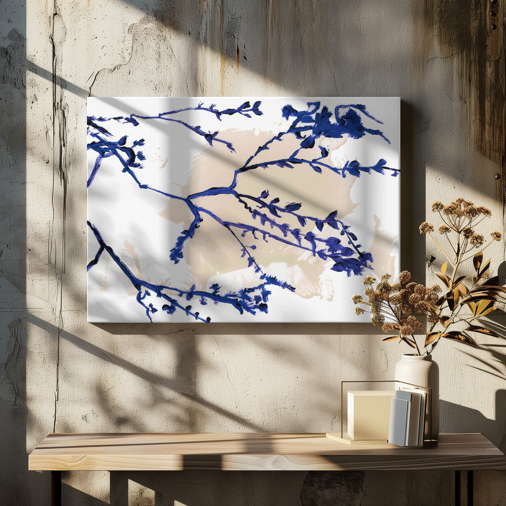 Marineblaue Blüten auf Ästen | Leinwand