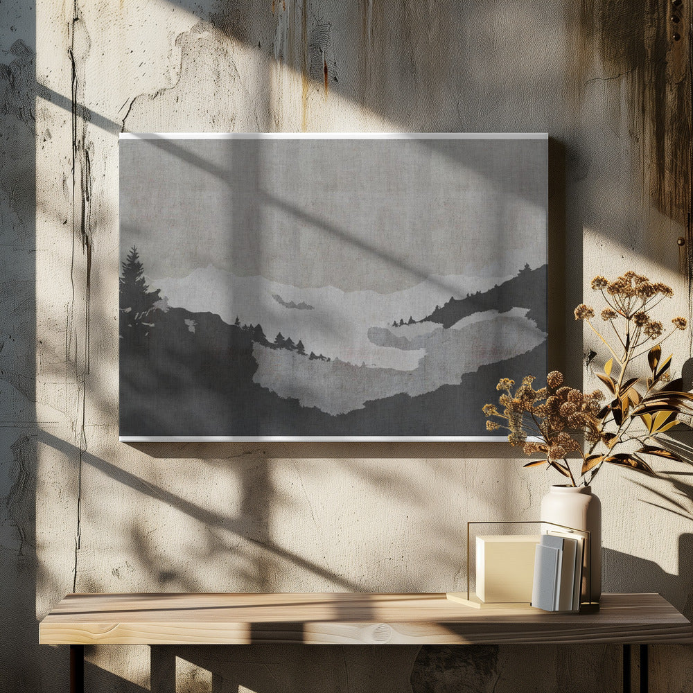 Neblige Seelandschaft im Tusche-Stil | Leinwand