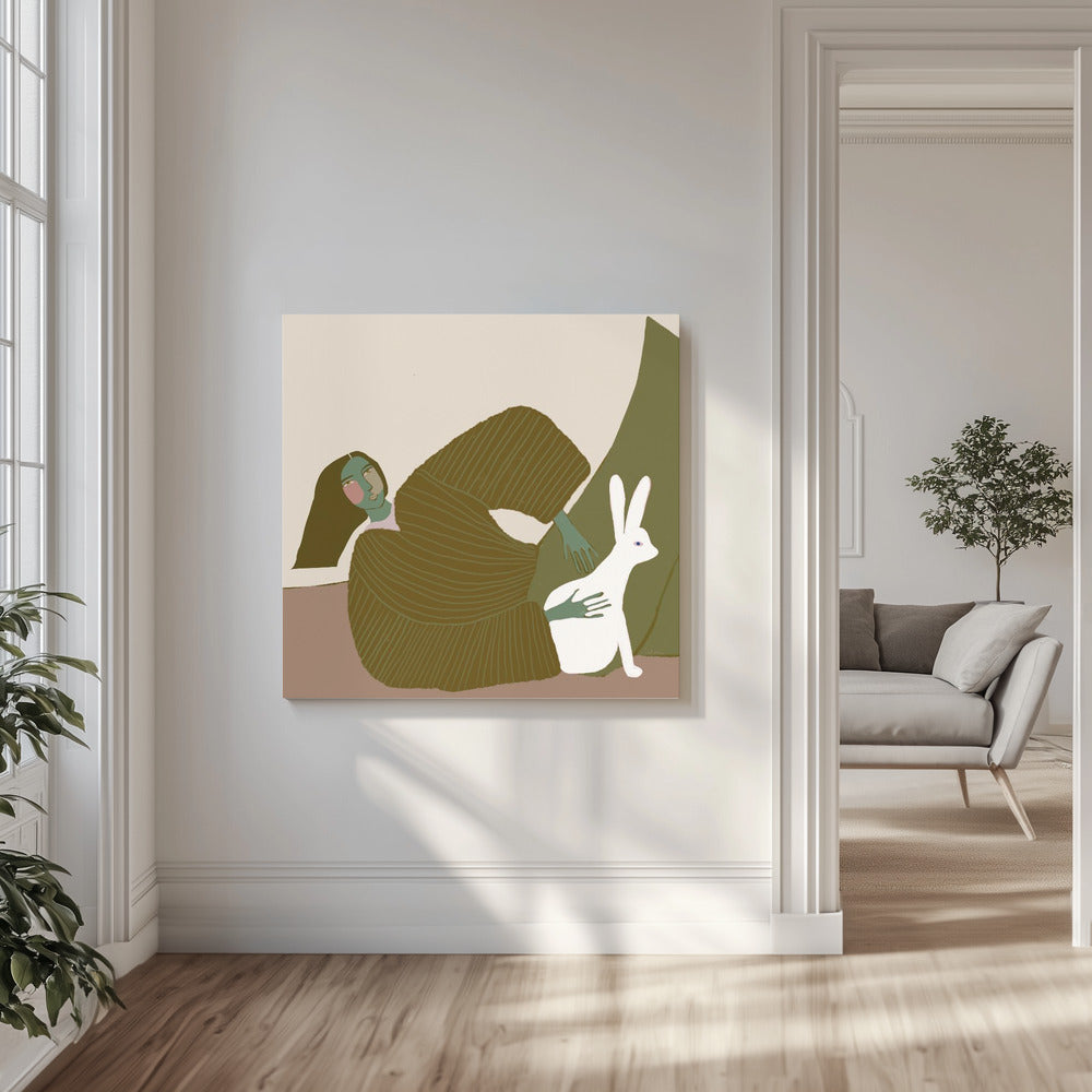 Dame mit Kaninchen | Leinwand