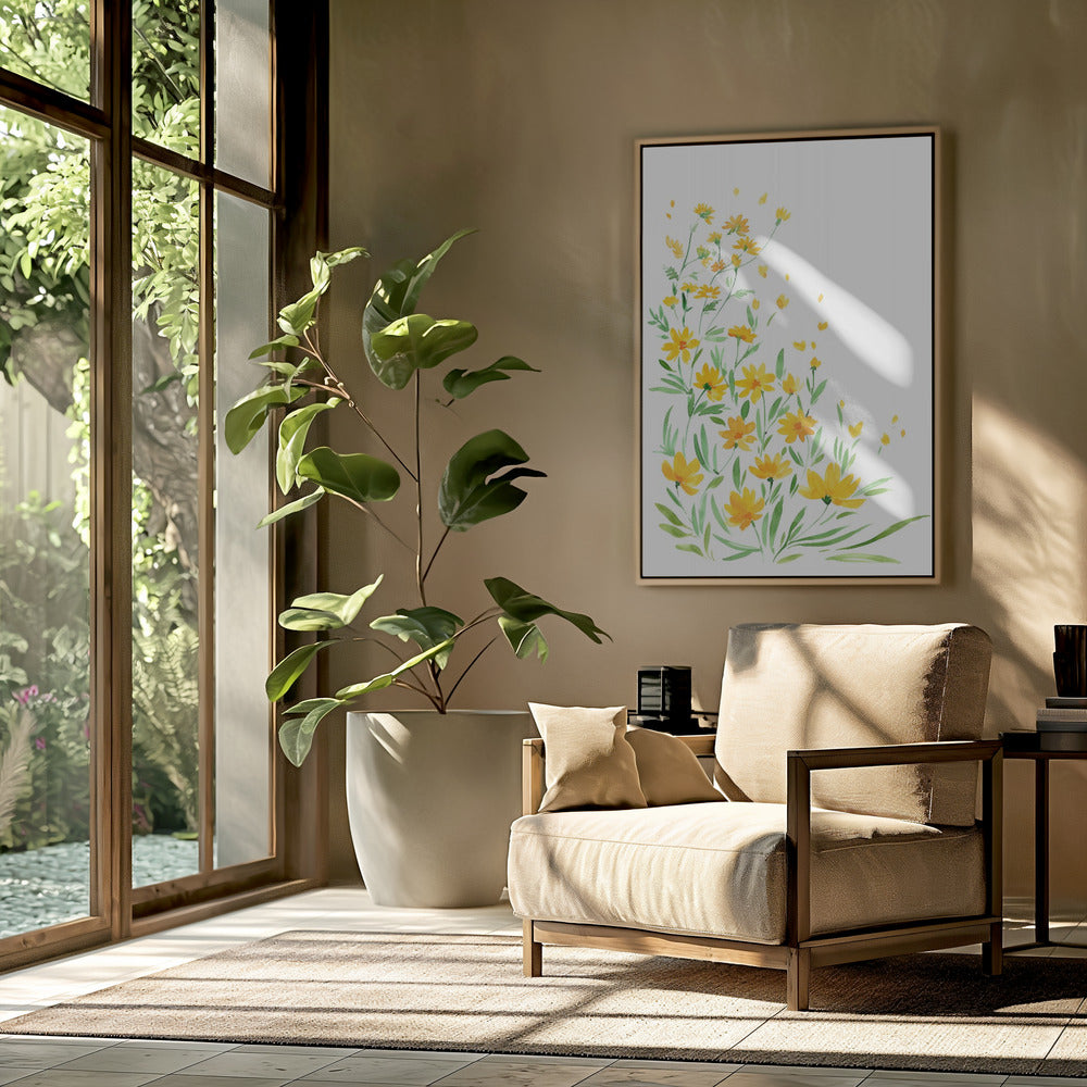 Gelbe Aquarell-Wildblumen | Poster