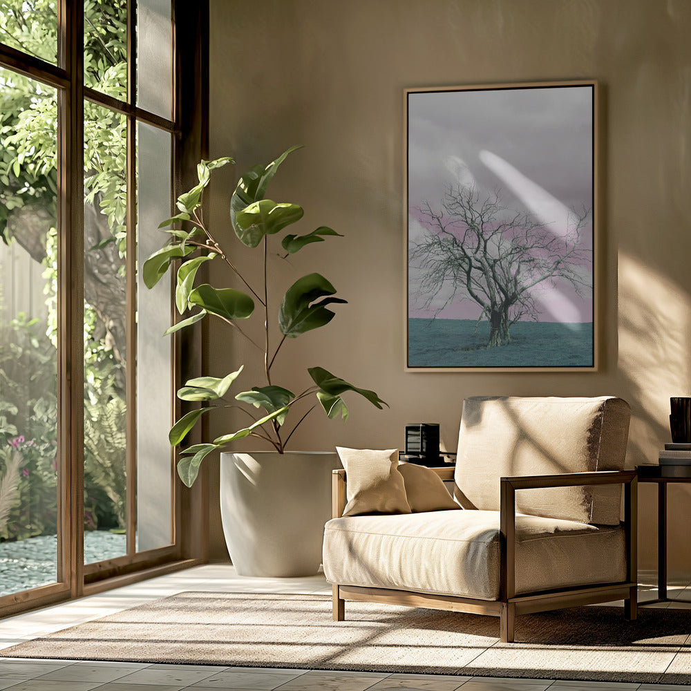Unfruchtbarer Baum vor einem verträumten rosa Himmel | Poster