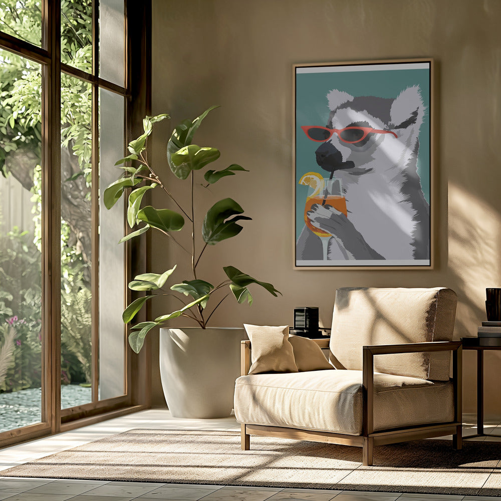 Jugdy Lemur mit Getränk | Poster