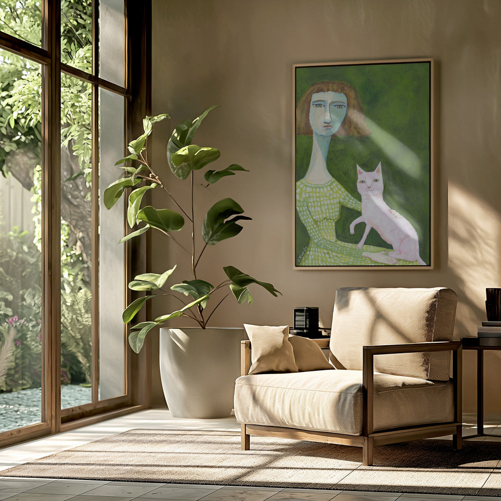 Katzendame mit rosa Katze | Poster