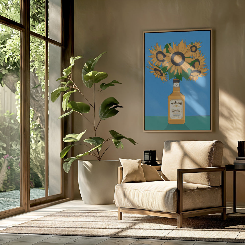 Sonnenblumen in Honig-Whiskey-Retro-Illustration | Poster