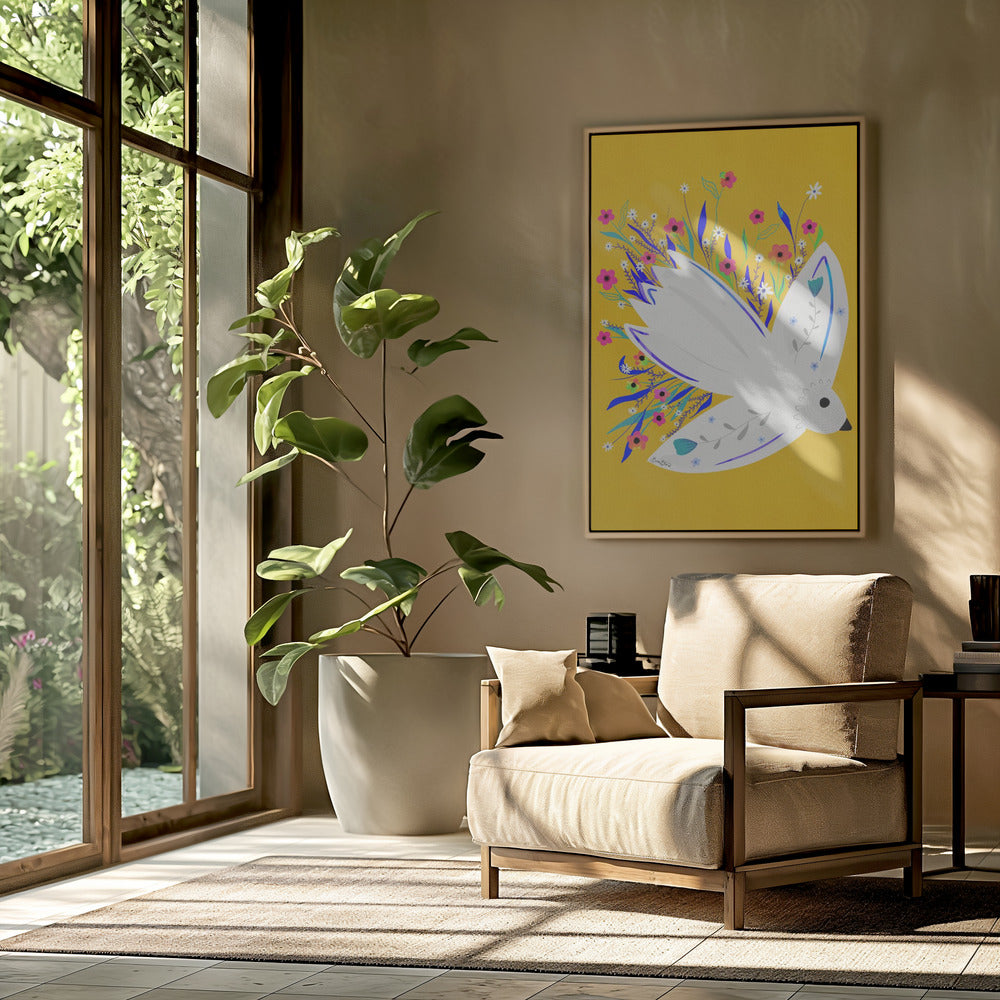 Vogel in Blumen Illustration | Poster