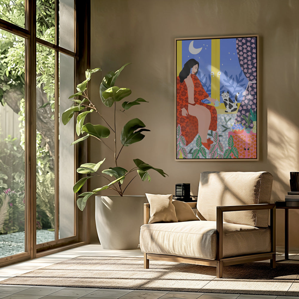 Abendtee mit Katze | Poster