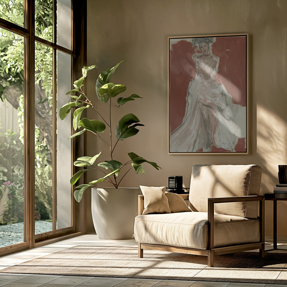 Stylish Woman in a Flowing White Dress | Poster
