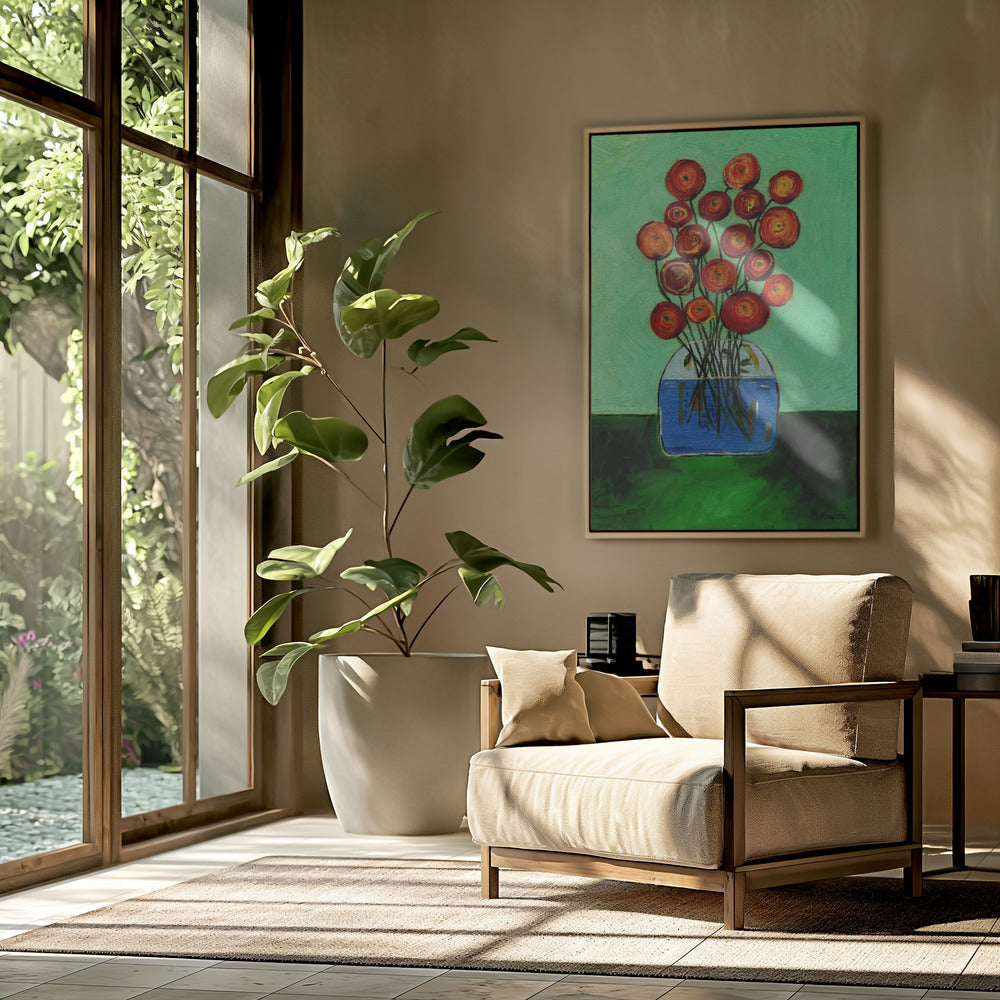 Mohnblumen in der Vase, grüne Version | Poster