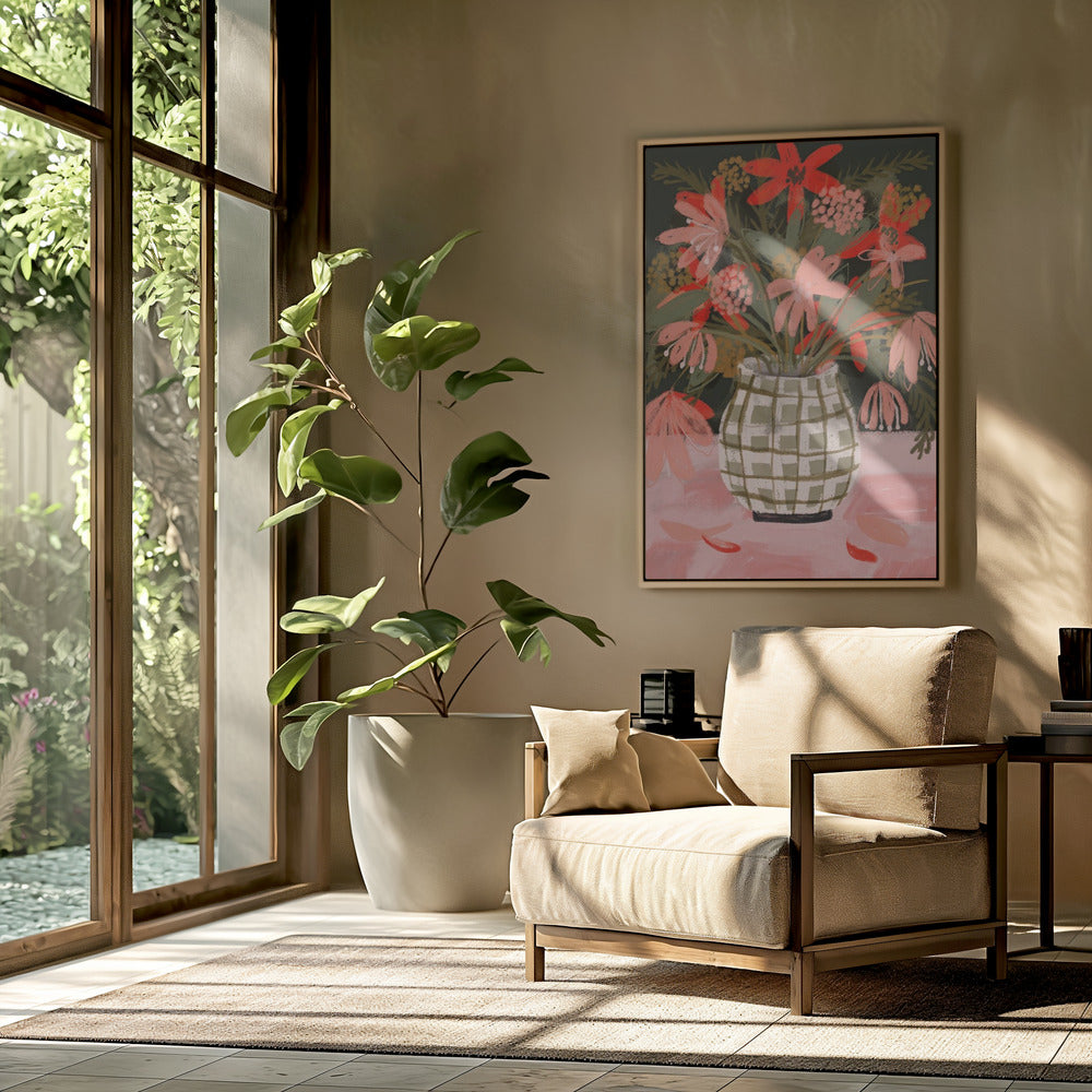 Blütenblätter in gemusterter Vase | Poster