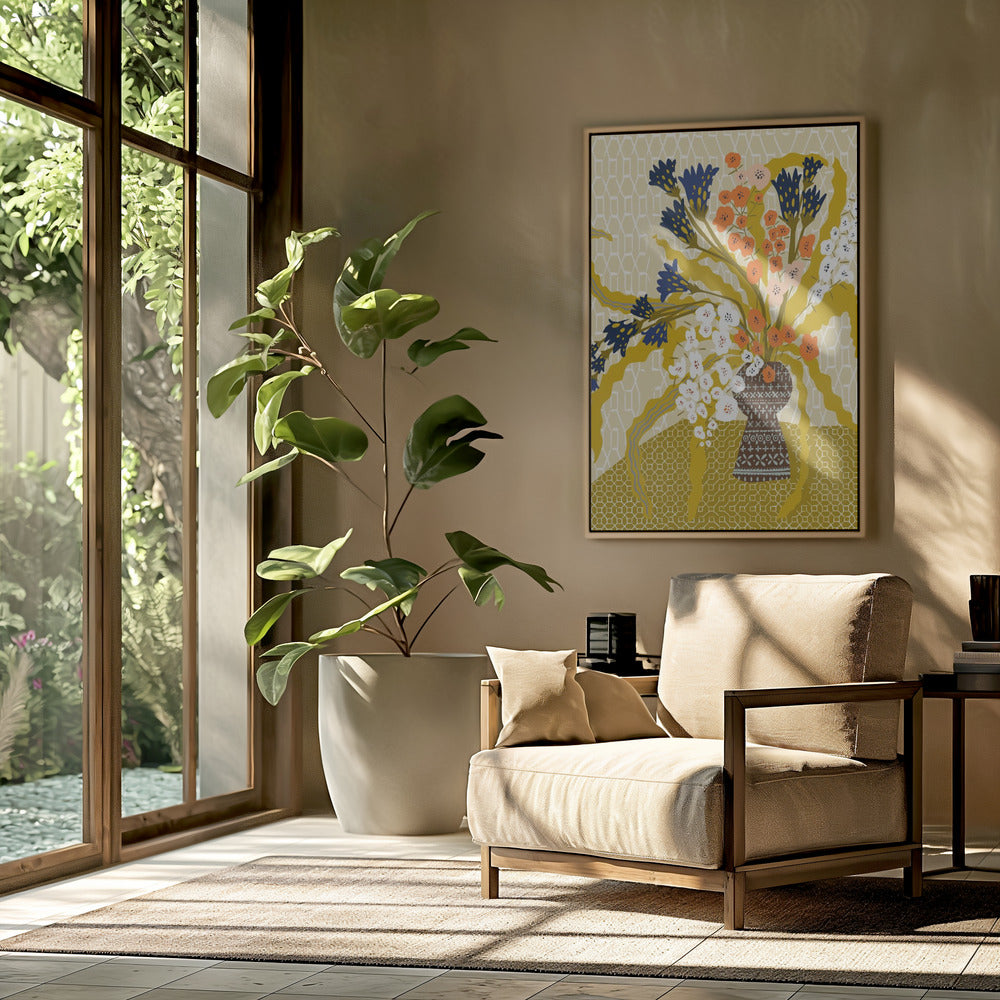 Florales zeitgenössisches Stillleben Senfgelb | Poster