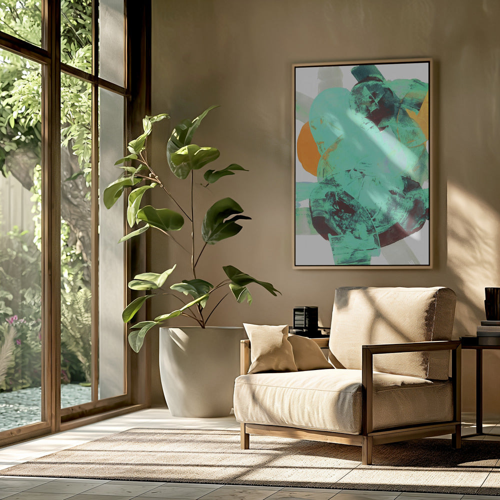 Aqua Teal Burgundy Orange Neutral White Abstract 1 | Poster