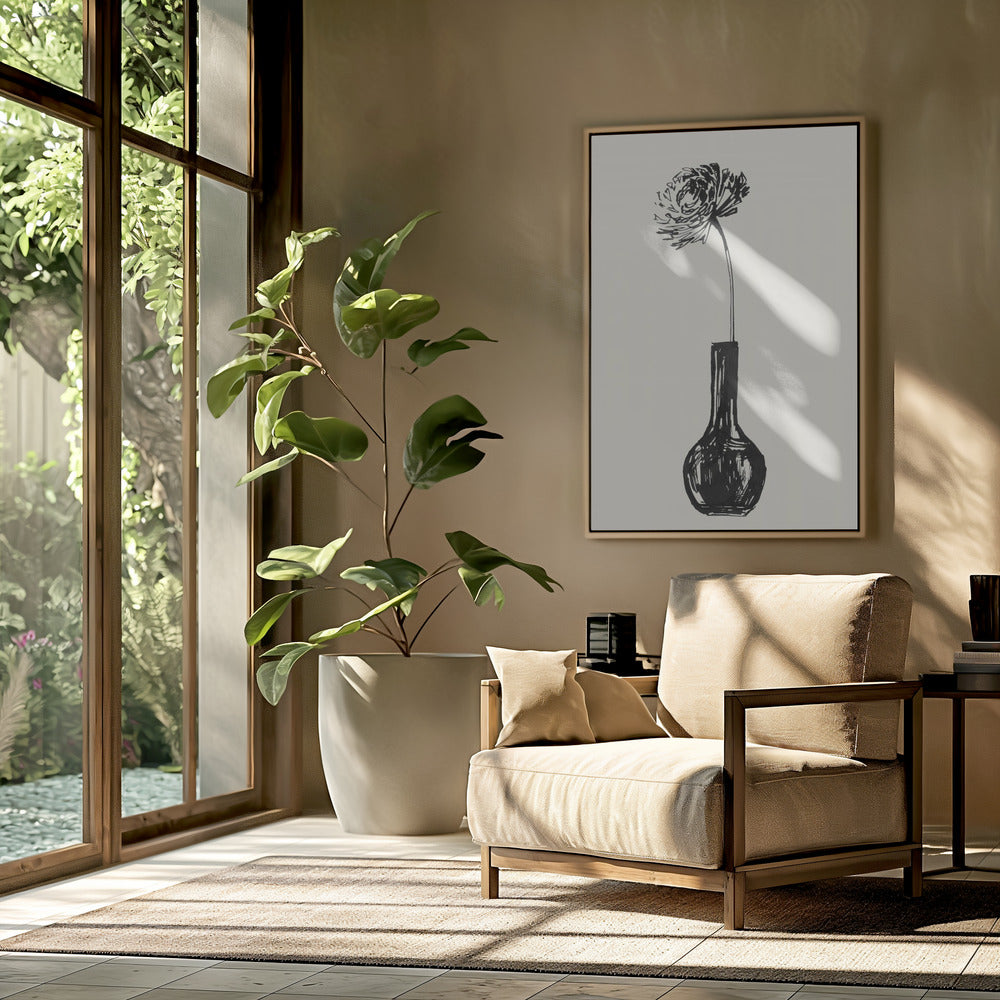 Blume in einer Vase, Tintenskizze | Poster