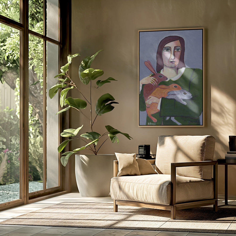 Dame mit drei Kaninchen | Poster